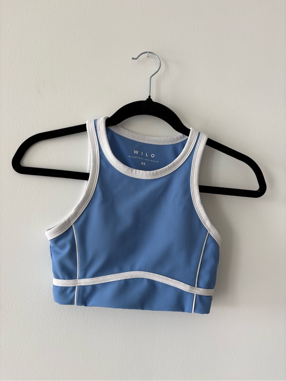 Wilo The Label Piper Ribbed Blue White Color Block Racerback Sports Bra XS